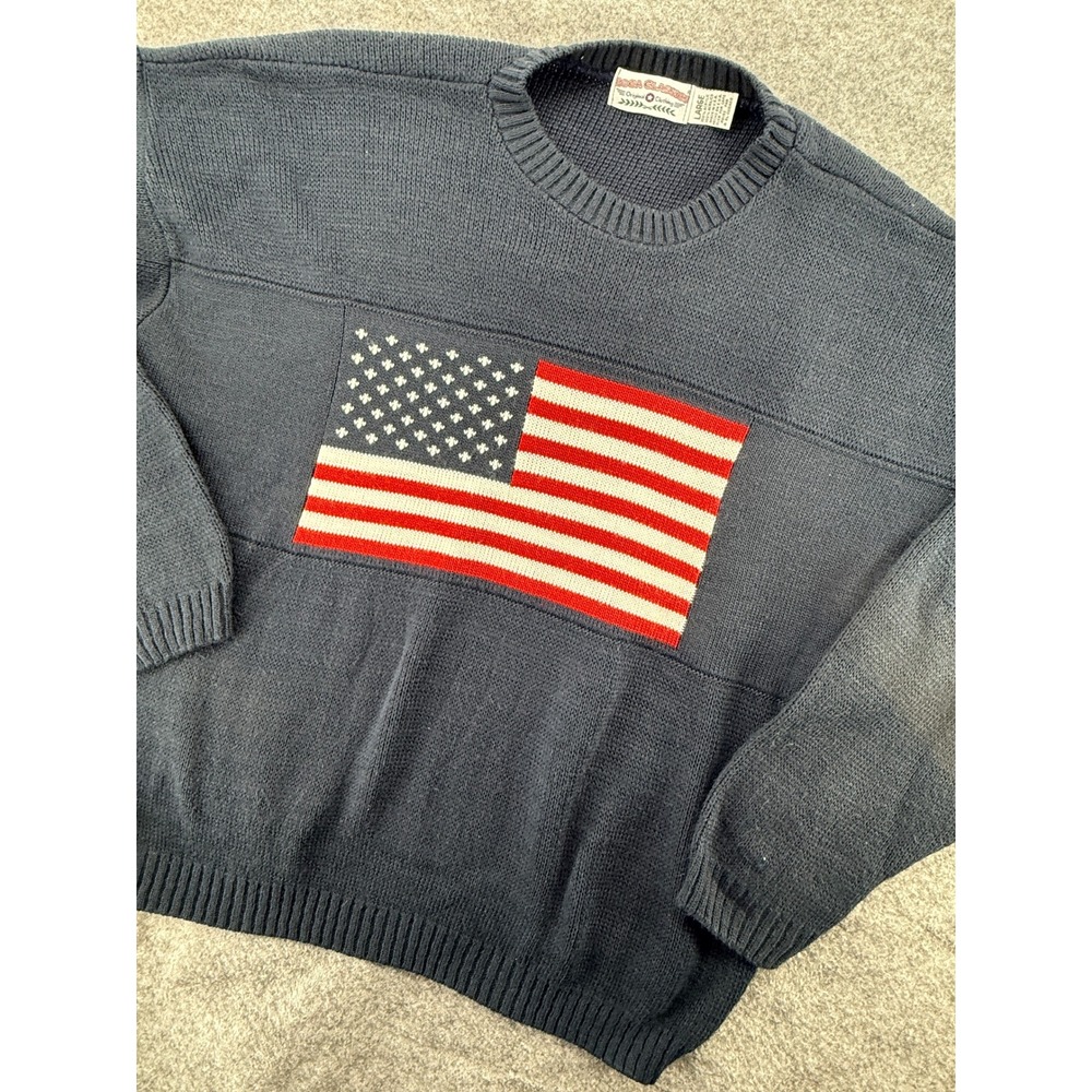 Boca Classics Sweater Women Large Blue American Flag Knit Pullover Patriotic